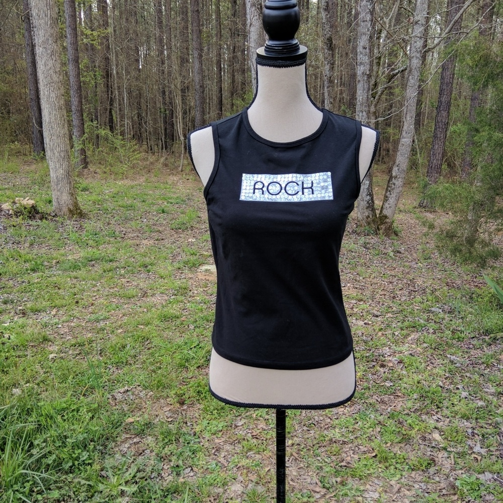 Express Jean Rock Logo Black Graphic Tank Top